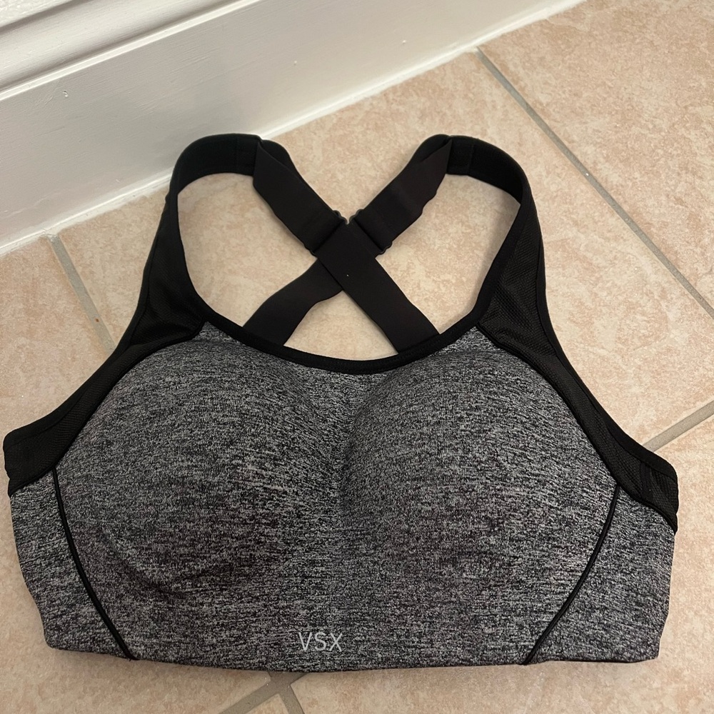 VSX Gray and Black Sports Bra with Cross-Back Design